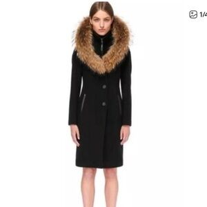 Mackage Black Coat with Brown Fur Collar
